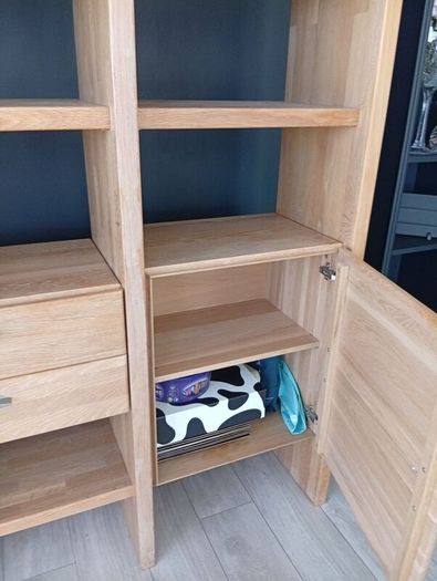 solid oak display cabinet with drawers