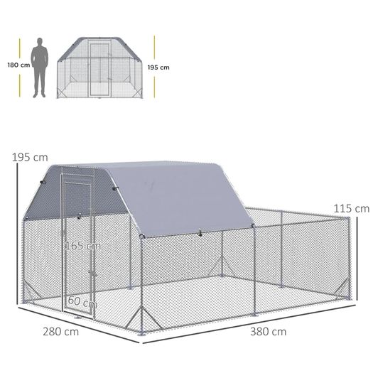 Chicken Run with Roof, Walk-In Chicken Coop Outdoor for 10-12 Chickens, Hen House Duck Pen, 2.8 x 3.8 x 2 m