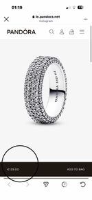 Pandora Timeless Pave Triple-row Ring Sterling silver. Size 52
