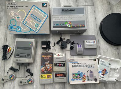 SNES Nintendo Super Famicom Console SFC w/AV Cable AC Adapter Cartridge Japan