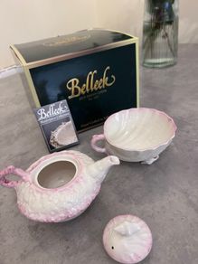 Rare Neptune Pink Tea for one set 2011 Belleek Masterpiece collection
