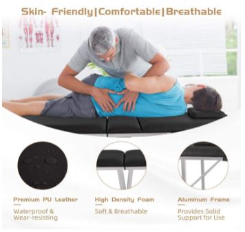 Foldable Massage Table, Portable Aluminium Feet and Premium PU Leather Massage Bed