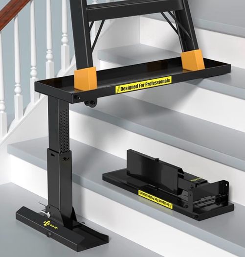 Foldable Ladder Levelers for Stairs Heavy Duty Ladder Extender Adjustable Stair Platform with Non Slip Mat Fits Ladders with Feet Spacing for Safe Height Adjustment