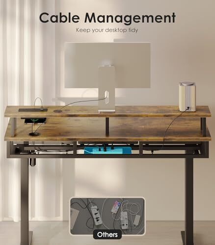 Electric Standing Desk, 120 x 54cm Height Adjustable Desk with 3 Drawers, RGB LED Strip & Charging Station