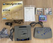 Sega Saturn HST-0004 Grey Boxed with Sega Rally & Virtua Fighter + Saroo Cartridge with Games with micro SD 8GB + Virtua Stick HSS-0104