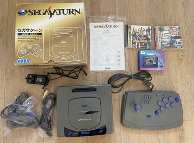 Sega Saturn HST-0004 Grey Boxed with Sega Rally & Virtua Fighter + Saroo Cartridge with Games with micro SD 8GB + Virtua Stick HSS-0104