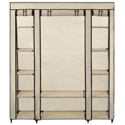 _Wardrobe with Compartments and Rods Cream 150x45x176 cm Fabric