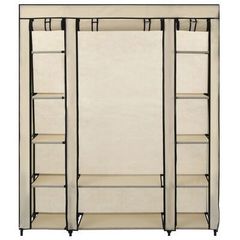 _Wardrobe with Compartments and Rods Cream 150x45x176 cm Fabric