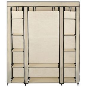 _Wardrobe with Compartments and Rods Cream 150x45x176 cm Fabric