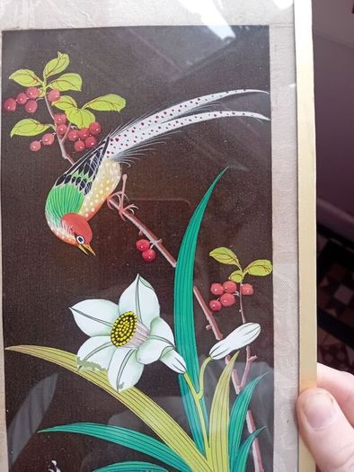 A Pair of mid century painted silk panels