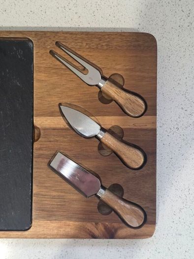 Acacia Wood & Slate Cheese Board Set with 3 Cheese Tools