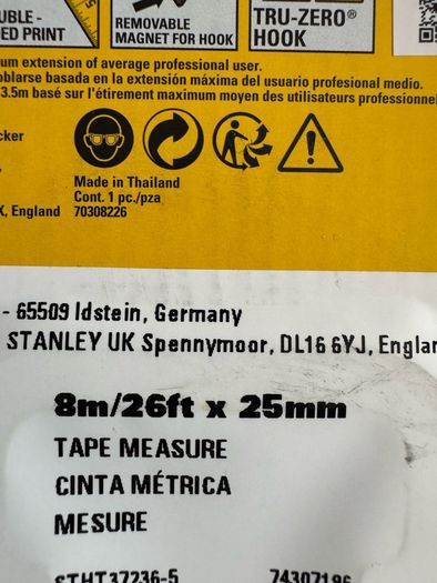 Stanley 8m magnetic measuring tape