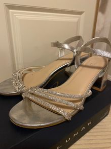 Sparkly silver sandals block heel