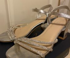 Sparkly silver sandals block heel