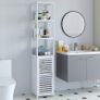 BRAND NEW Bamboo Tall Cabinet Bathroom Storage Shelf With 3 Tiers Narrow Storage Cabinet 33x33x169 cm Image 4