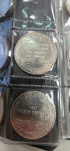 Vintage Football Token Album Lot - 1972 Esso FA Cup Centenary, England & France Squad Medals