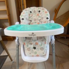 baby car seat with isofix base, high chair and bedside cot