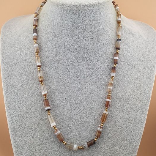 Authentic Antique Yemeni Banded Agate Beads Necklace 22 inches