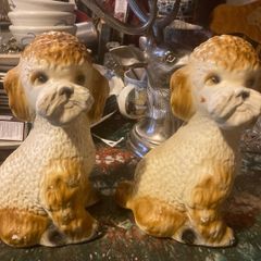 Pair chalk figures poodle dogs postage extra