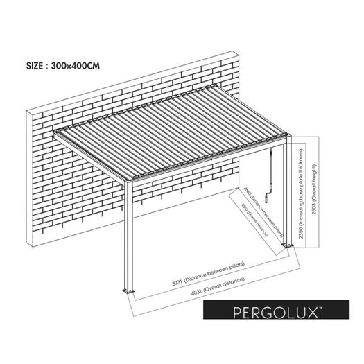 Pergolux Wall-Mounted Pergola White 4x3x2.5m