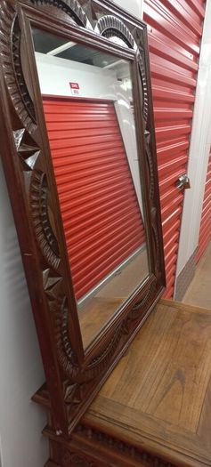 Antique French 1930s mirror has distressed solid wooden frame very nice piece