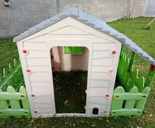 Kids Plastic Outdoor Playhouse with Garden Fence Attachment