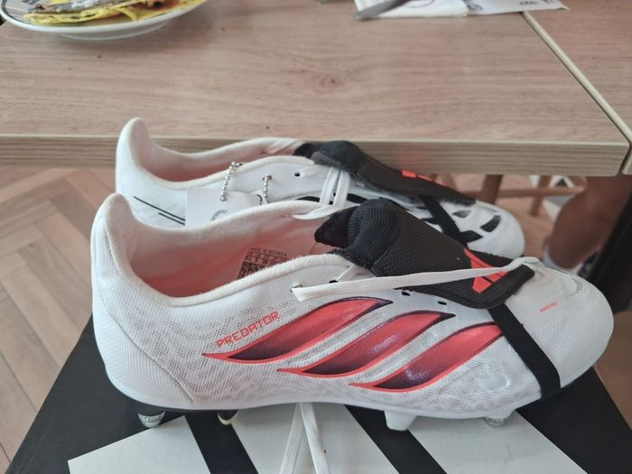 Adidas Predator white and coral soft ground studs size UK 5