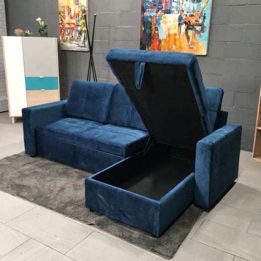 Brand New Corner Sofa Bed with Storage Blue