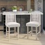 Set of 2 Bar Stools with Button Tufting, Solid Wood, incl. Footrest, 47 cm x 50 cm x 101 cm, Gray + Natural Image 2