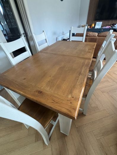 Solid Oak Extendable Cream Dining Table & 6 Chairs