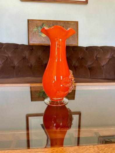 Vintage Orange Studio Glass Statement Vase