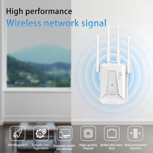 WiFi Extender Booster, WiFi Booster 4 Antennas Ethernet Port, 30 Devices WiFi Booster Range Extender, Covers Up to 5000 Sq.ft, Quick Setup, Works with Any WiFi Router, UK Plug