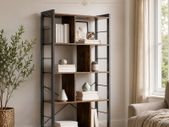 Vintage Brown Bookcase with Industrial Steel Frame