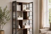 Vintage Brown Bookcase with Industrial Steel Frame