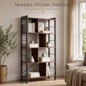 Vintage Brown Bookcase with Industrial Steel Frame