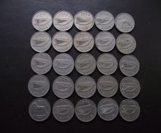 25 Irish 6 pence coins (1942-1968)