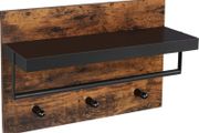 _Wall Coat Rack in Industrial Design, Vintage with 3 Hooks, Bar and Shelf 40 x 60 x 21.5 cm, Wood/Black