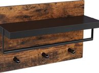 main image for ad _Wall Coat Rack in Industrial Design, Vintage with 3 Hooks, Bar and Shelf 40 x 60 x 21.5 cm, Wood/Black