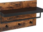 Wall Coat Rack in Industrial Design, Vintage with 3 Hooks, Bar and Shelf 40 x 60 x 21.5 cm, Wood/Black