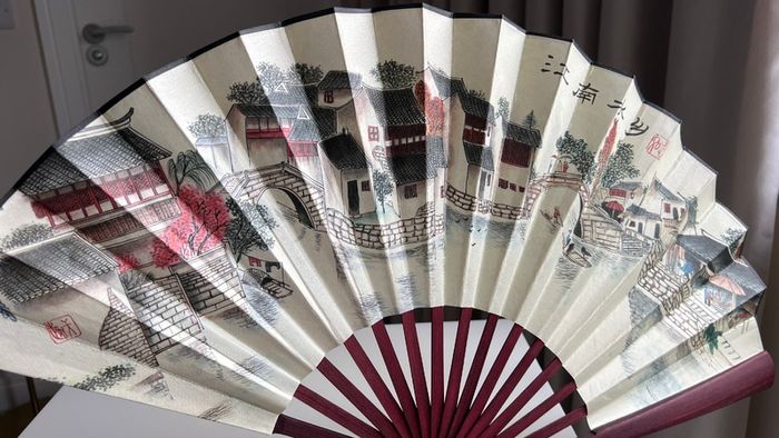 Large Vietnamese Style Bamboo Folding Silk Fan, 2pcs