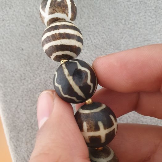 Burmese Antique Pumtek Pyu Petrified Wood Stone Beads Necklace 24 Inches