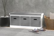 Three-Drawer Shoe Storage Bench, with Padded Top Seat - White
