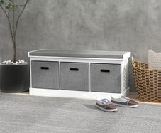 Three-Drawer Shoe Storage Bench, with Padded Top Seat - White