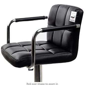 Black/Armrest 2 x Bar Stools with Backrest Height Adjustment, 360 Degree Rotation