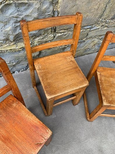 Set of 3 antique Oak childs chairs.