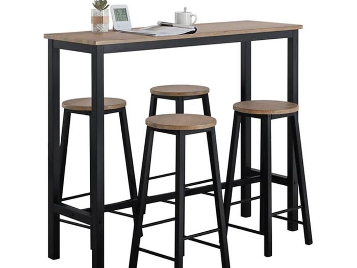 Industrial Bar Table & 4 Stool Set  Space Saving Breakfast Bar Dining Set