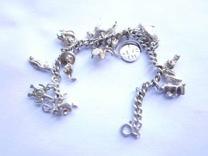 Vintage Heavy Sterling Silver Charm Bracelet length 7" - 37,9g