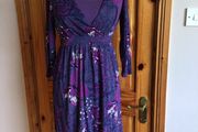 White Stuff Ladies Purple Floral Midi Jersey Dress Uk 10 Including Postage
