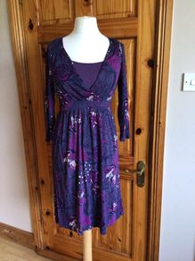 White Stuff Ladies Purple Floral Midi Jersey Dress Uk 10 Including Postage