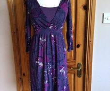 White Stuff Ladies Purple Floral Midi Jersey Dress Uk 10 Including Postage